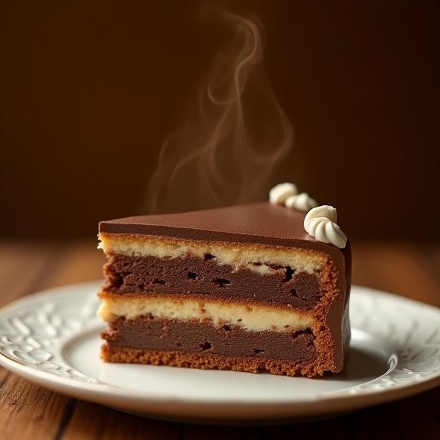Ein Stück Wiener Melange Torte mit Schokoladenschaum und Kaffeearoma